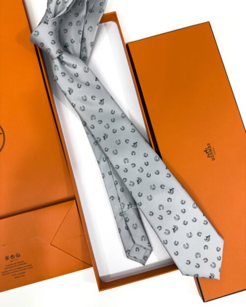 Hermes Light Grey Out Of The Box Soft Silk Tie