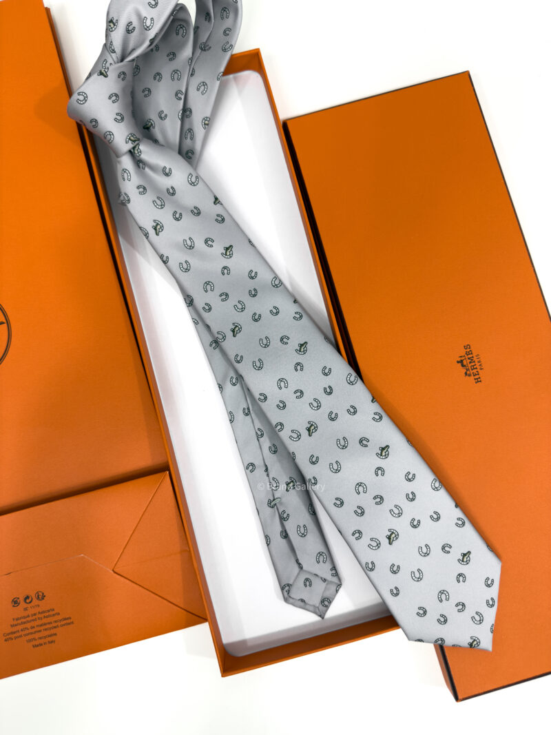 Hermes Light Grey Out Of The Box Soft Silk Tie