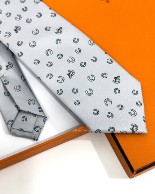 Hermes Light Grey Out Of The Box Soft Silk Tie