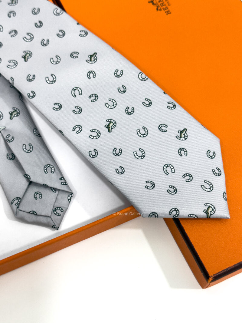 Hermes Light Grey Out Of The Box Soft Silk Tie
