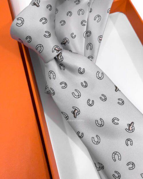 Hermes Light Grey Out Of The Box Soft Silk Tie