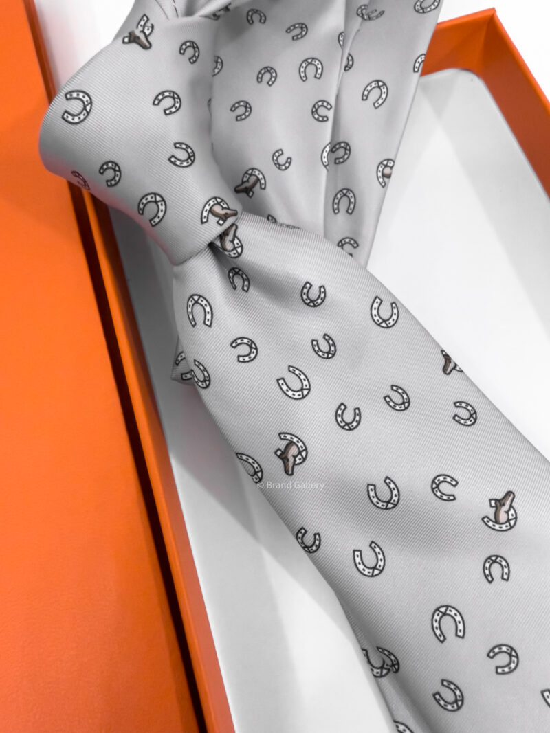 Hermes Light Grey Out Of The Box Soft Silk Tie