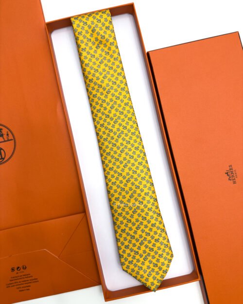 Hermes Yellow Rocking Horse Soft Silk Tie
