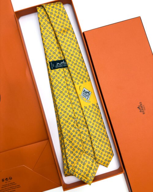 Hermes Yellow Rocking Horse Soft Silk Tie