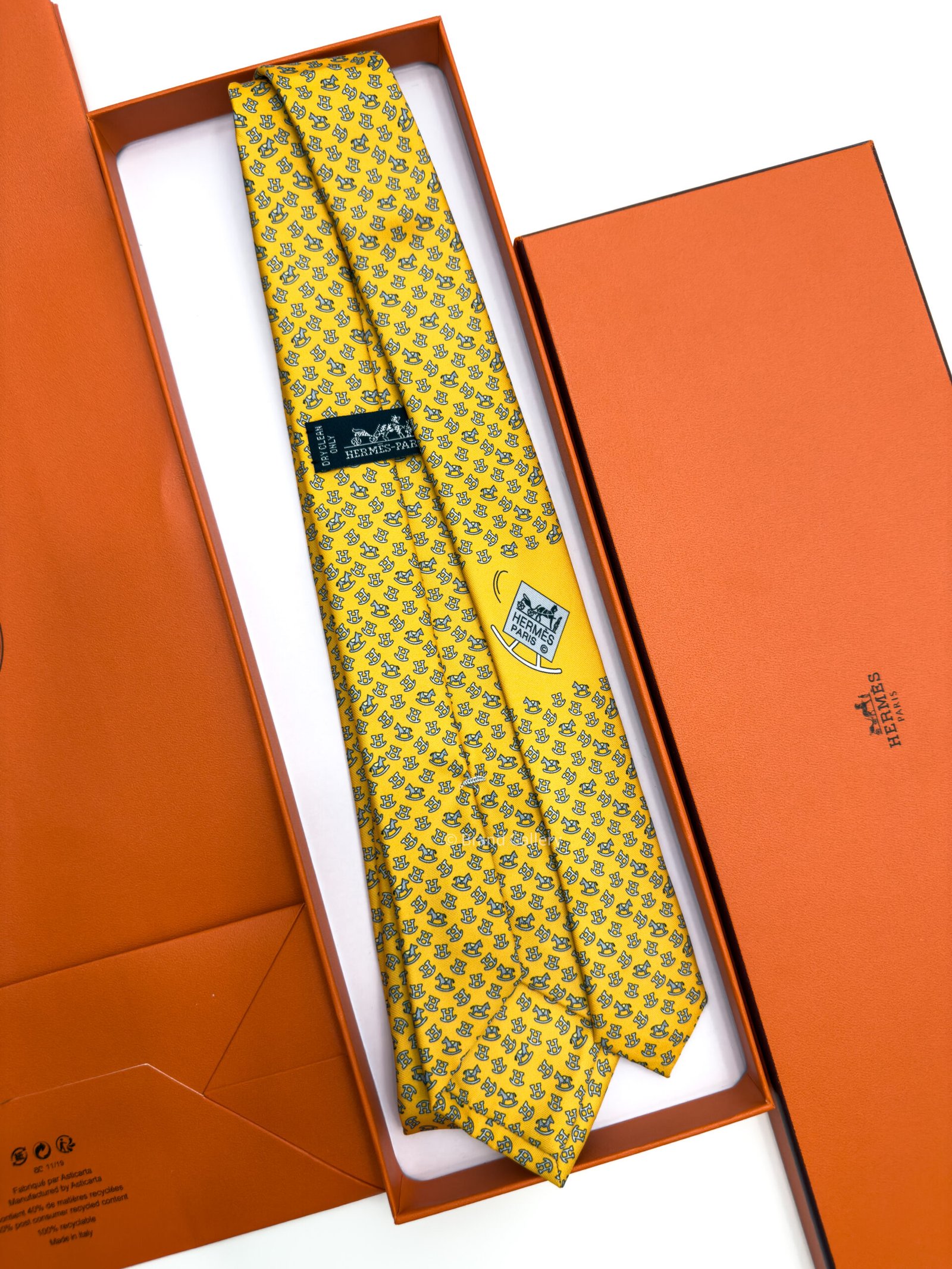 Hermes Yellow Rocking Horse Soft Silk Tie