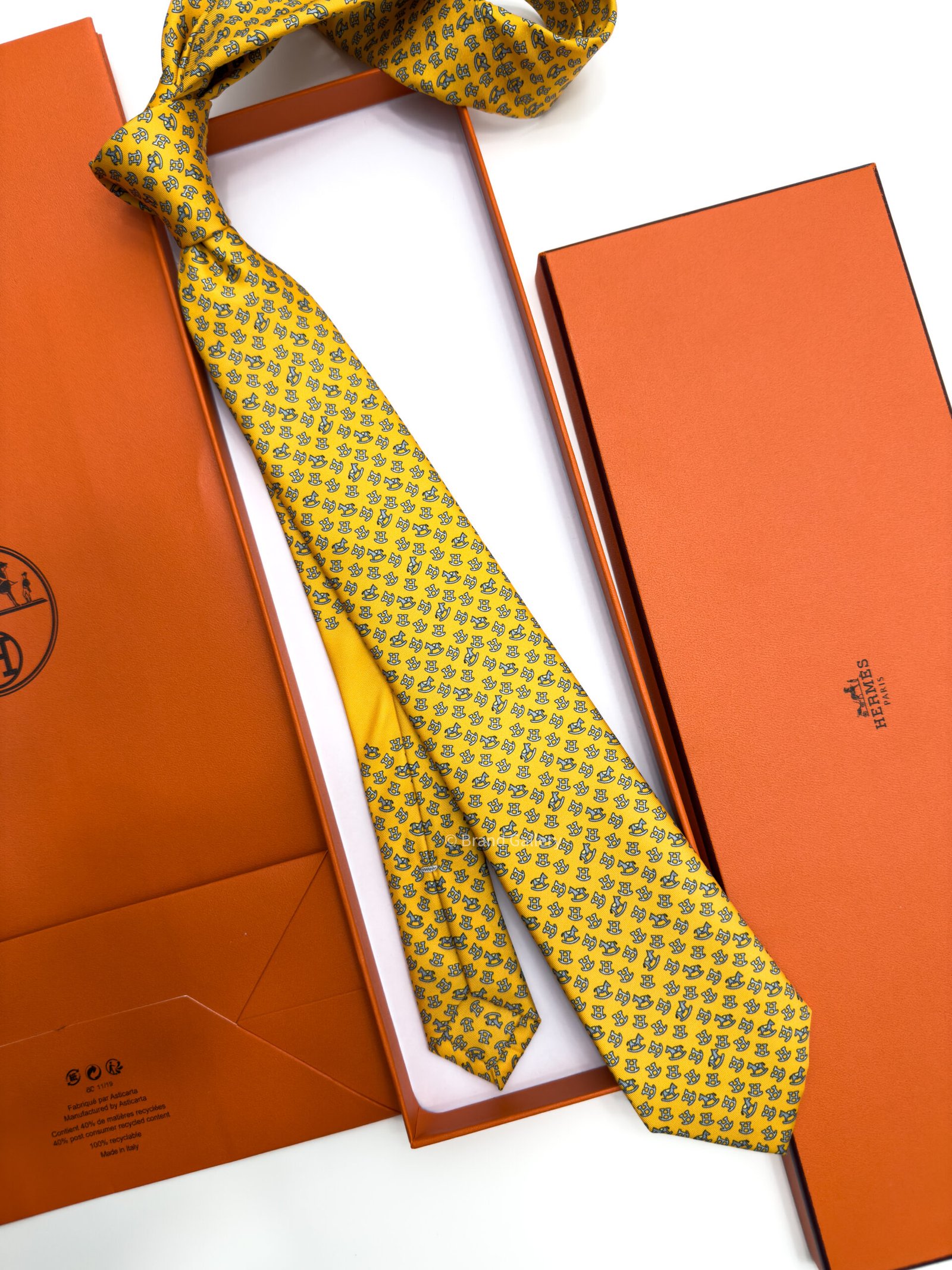 Hermes Yellow Rocking Horse Soft Silk Tie