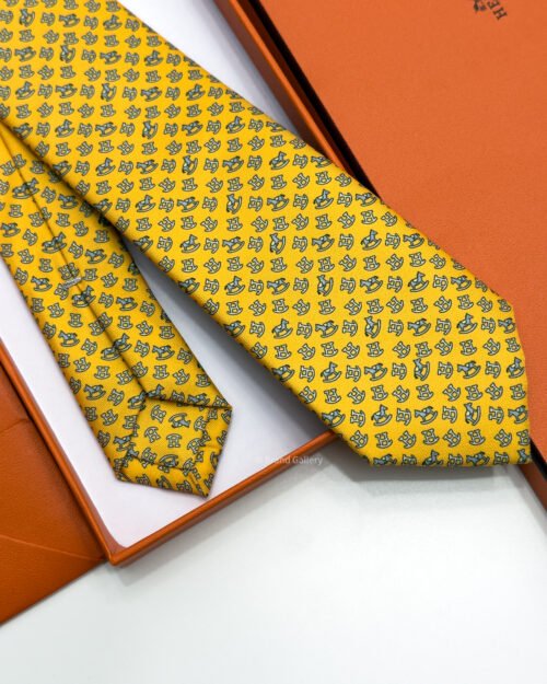 Hermes Yellow Rocking Horse Soft Silk Tie