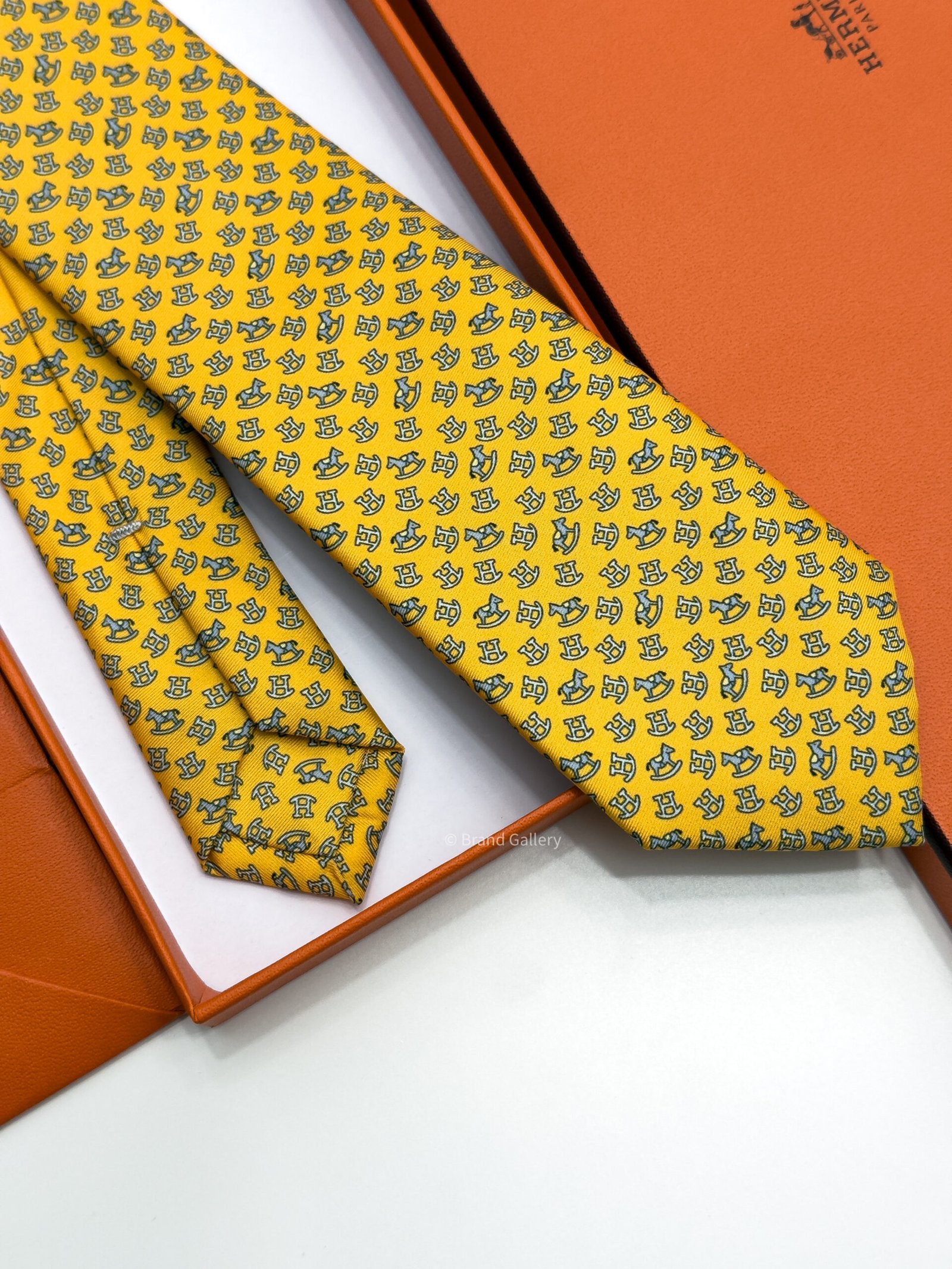 Hermes Yellow Rocking Horse Soft Silk Tie