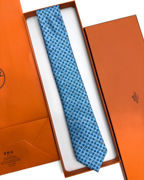 Hermes Ocean Blue Rocking Horse Soft Silk Tie