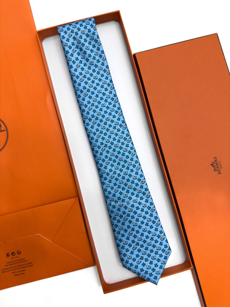 Hermes Ocean Blue Rocking Horse Soft Silk Tie