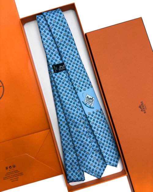 Hermes Ocean Blue Rocking Horse Soft Silk Tie