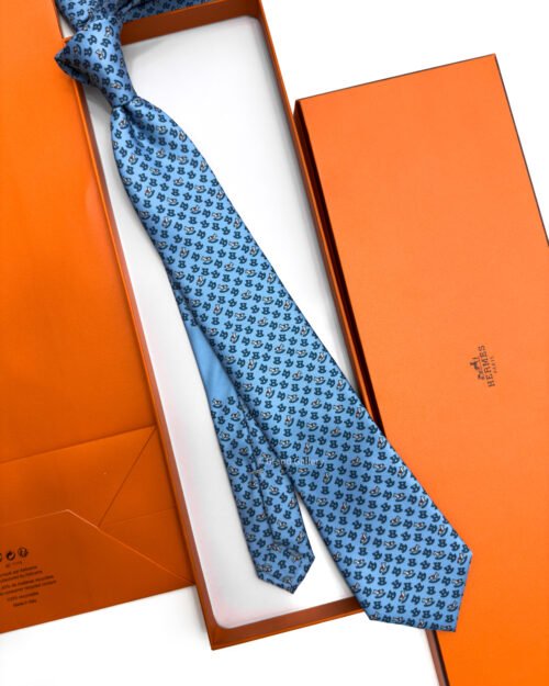 Hermes Ocean Blue Rocking Horse Soft Silk Tie
