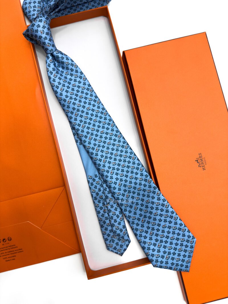 Hermes Ocean Blue Rocking Horse Soft Silk Tie