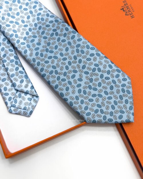Hermes Sky Blue Petits Mailons Soft Silk Tie