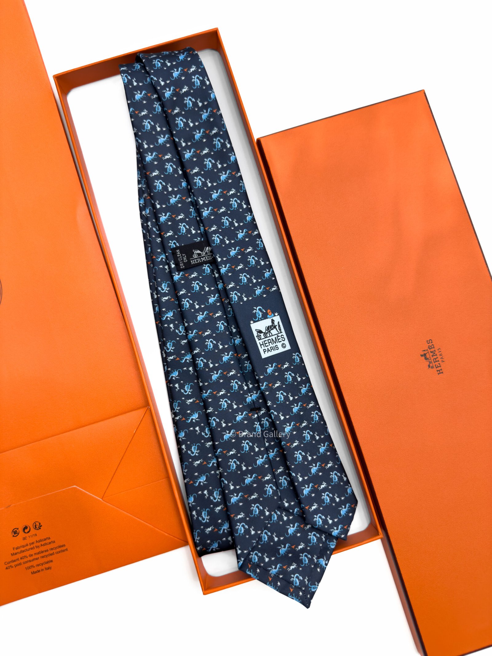Hermes Navy Blue Lapindragon Soft Silk Tie