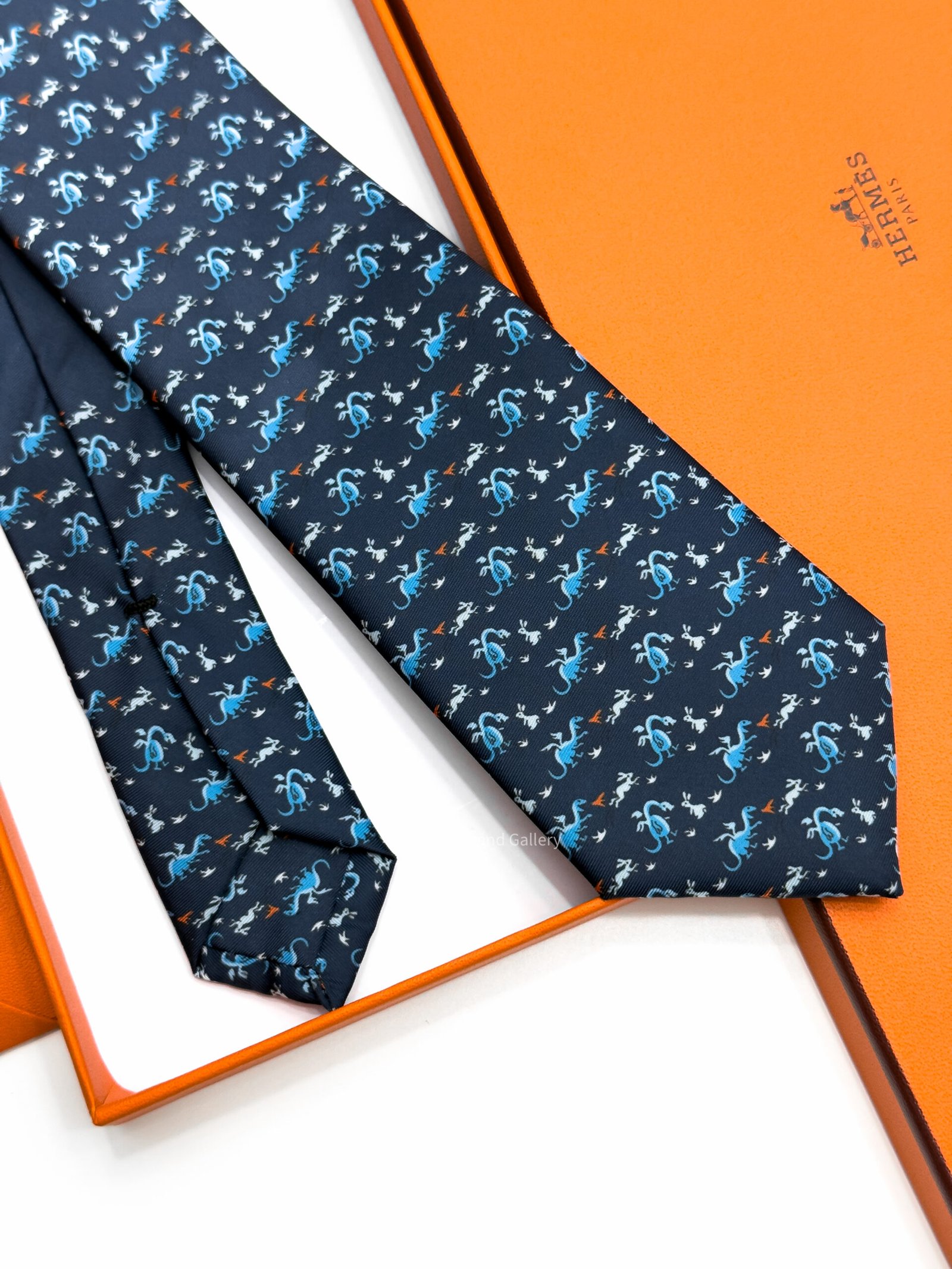 Hermes Navy Blue Lapindragon Soft Silk Tie
