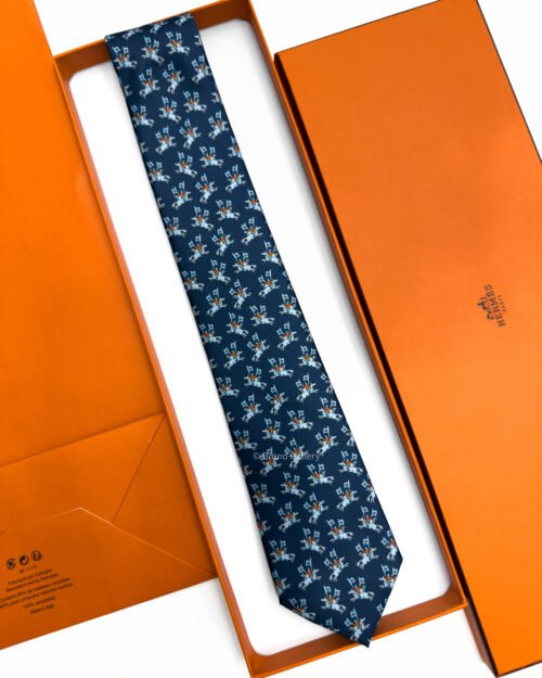 Hermes Navy Sur les Toits Soft Silk Tie