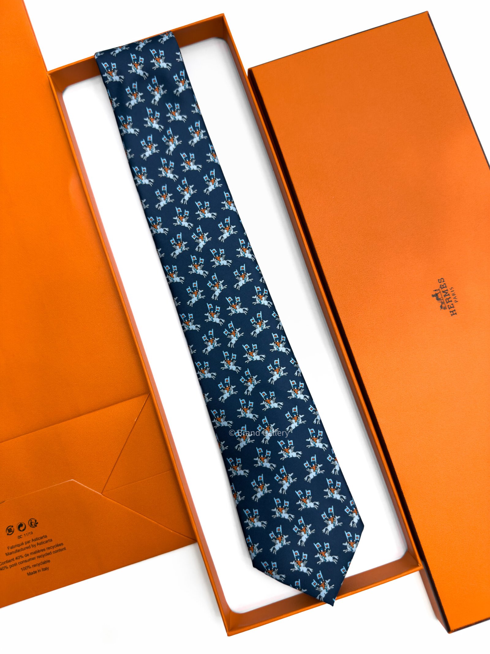 Hermes Navy Sur les Toits Soft Silk Tie