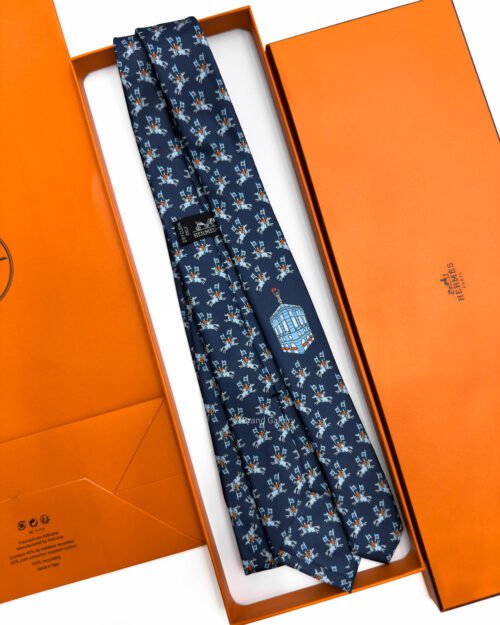 Hermes Navy Sur les Toits Soft Silk Tie
