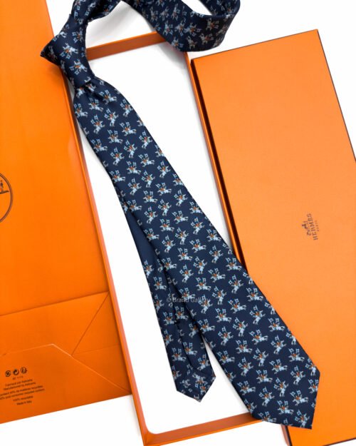Hermes Navy Sur les Toits Soft Silk Tie