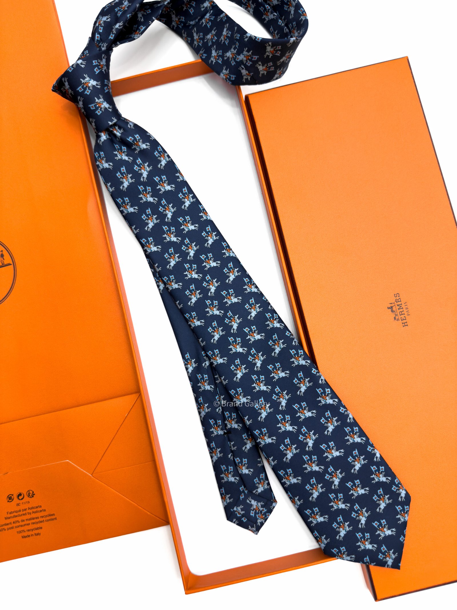Hermes Navy Sur les Toits Soft Silk Tie