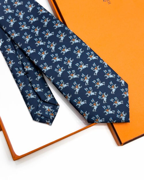 Hermes Navy Sur les Toits Soft Silk Tie
