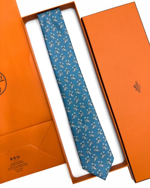 Hermes Blue-Grey Sur les Toits Soft Silk Tie