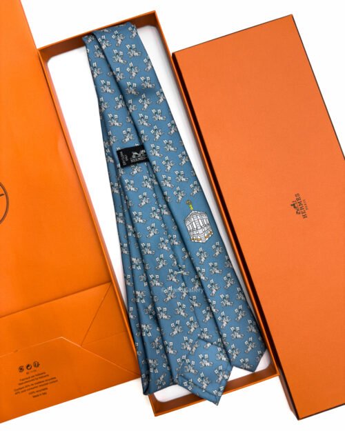 Hermes Blue-Grey Sur les Toits Soft Silk Tie