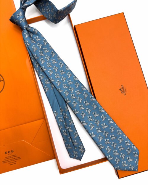 Hermes Blue-Grey Sur les Toits Soft Silk Tie