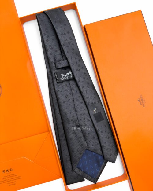 Hermes Charcoal Mors Dance Silk Tie