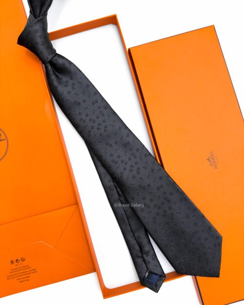 Hermes Charcoal Mors Dance Silk Tie