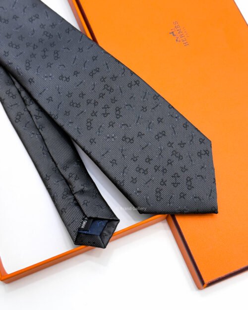 Hermes Charcoal Mors Dance Silk Tie