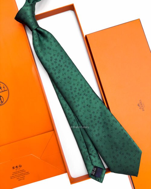 Hermes Green Mors Dance Silk Tie