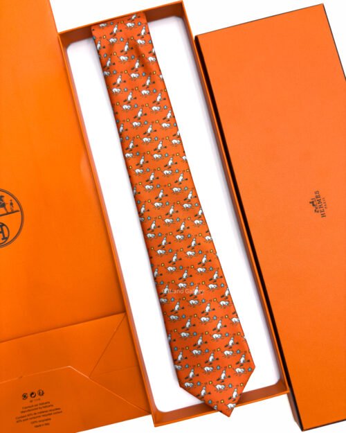 Hermes Orange Puppy dream Soft Silk Tie
