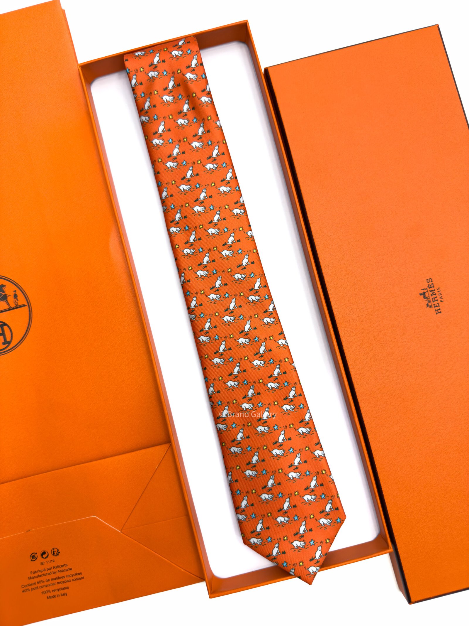 Hermes Orange Puppy dream Soft Silk Tie