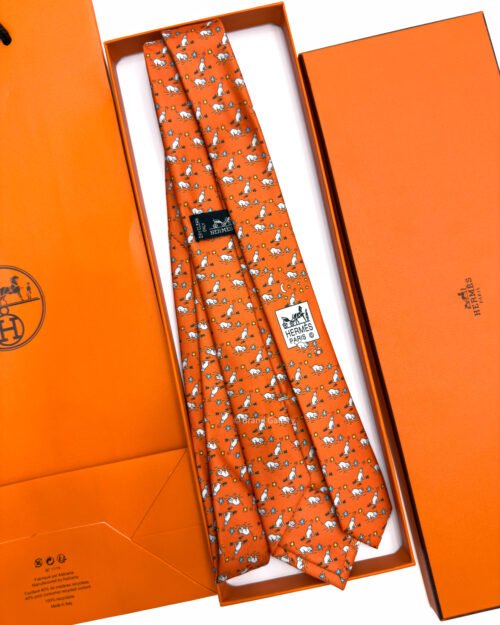 Hermes Orange Puppy dream Soft Silk Tie