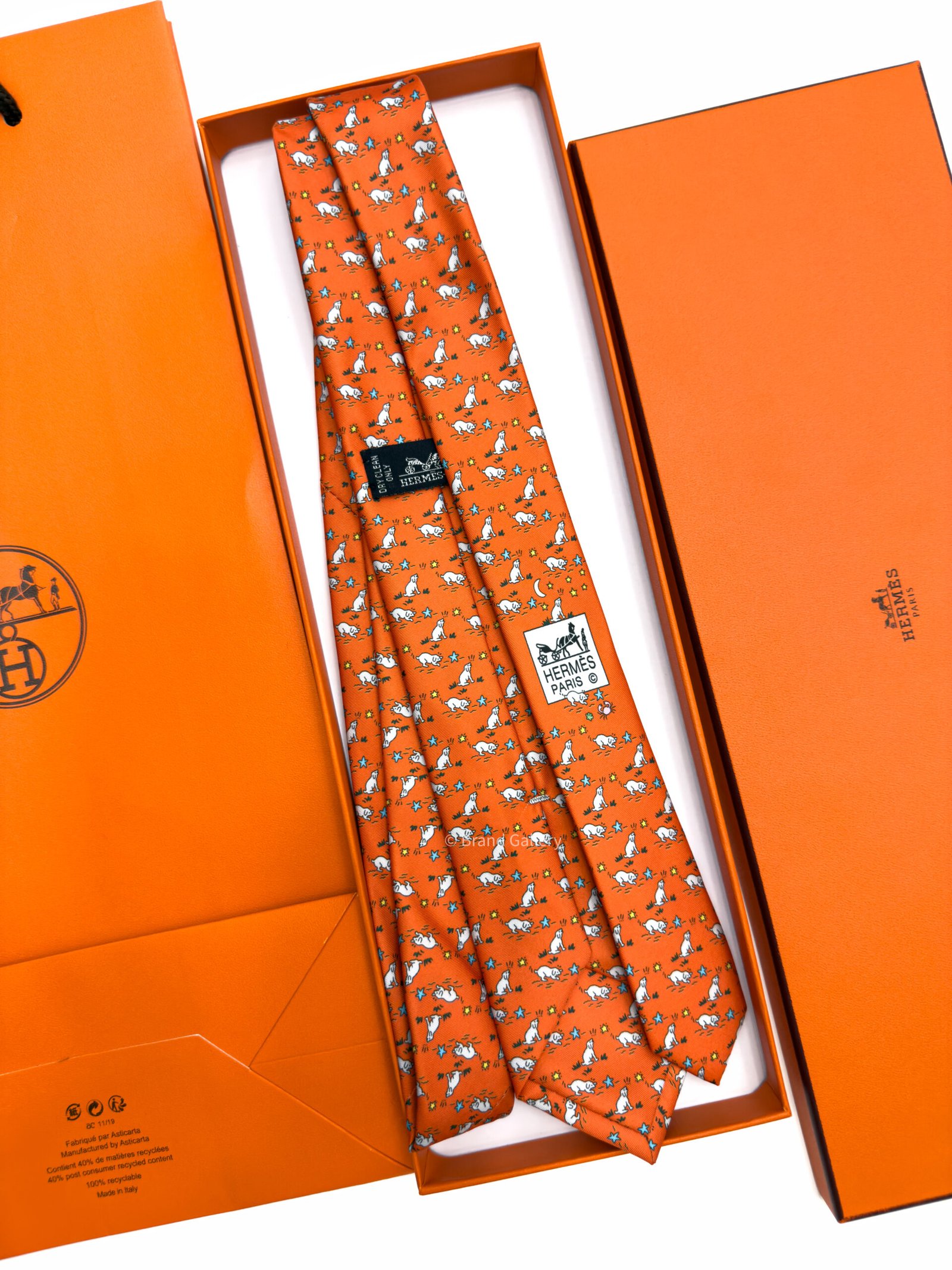 Hermes Orange Puppy dream Soft Silk Tie
