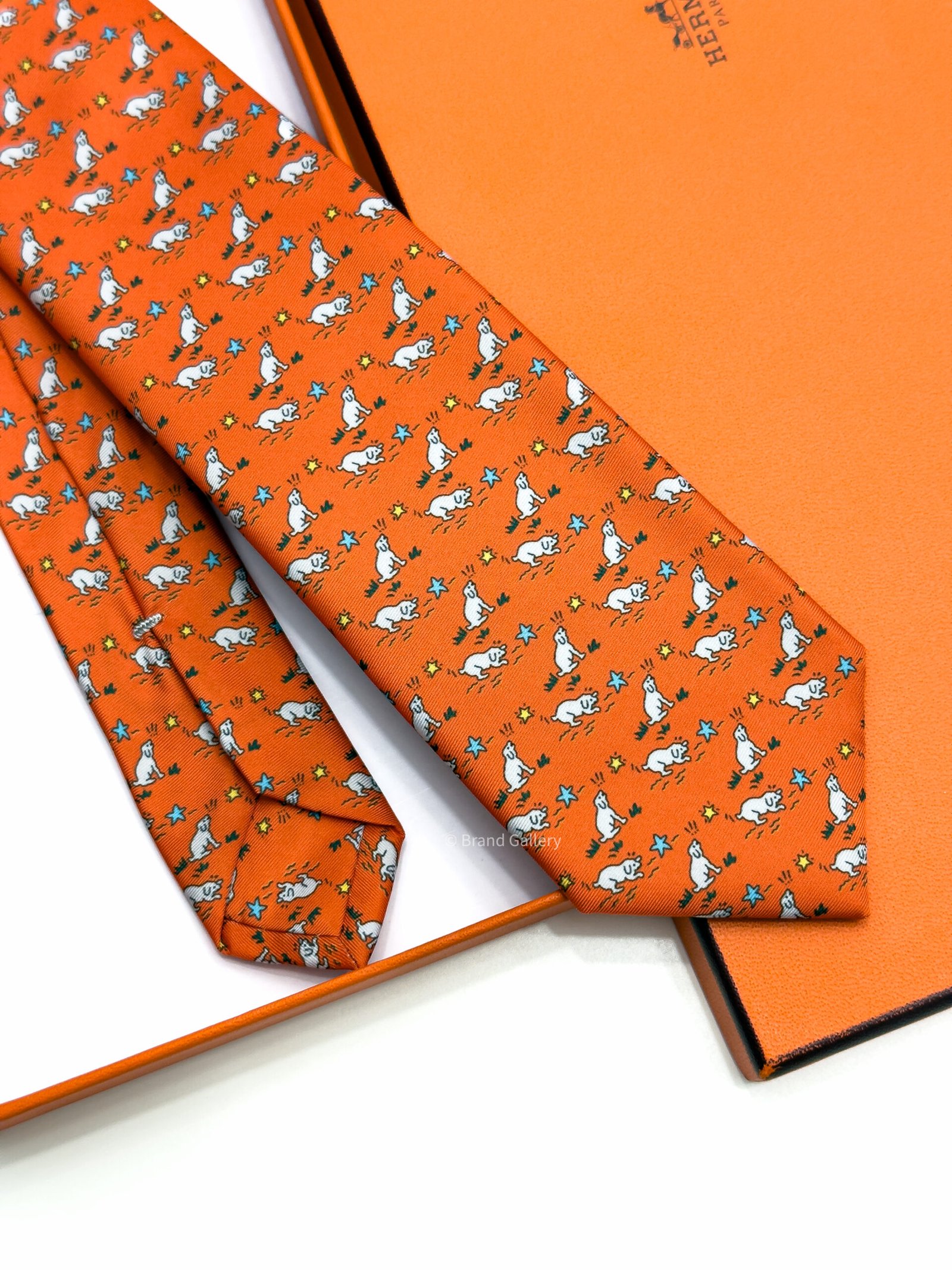Hermes Orange Puppy dream Soft Silk Tie