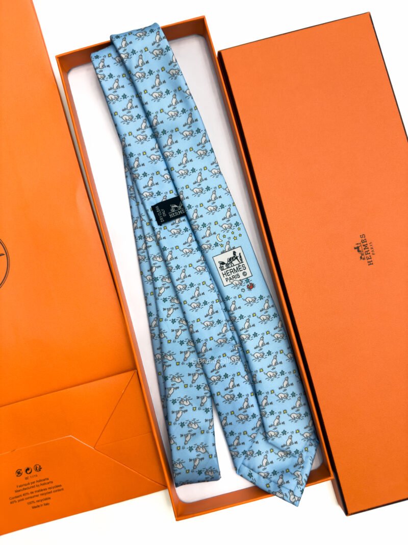 Hermes Sky Blue Puppy dream Soft Silk Tie