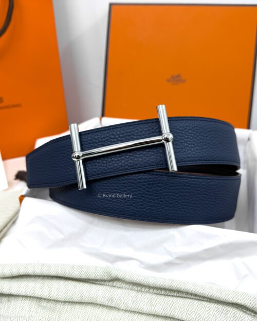 Hermes H Buckle Blue/Black Reversible Belt