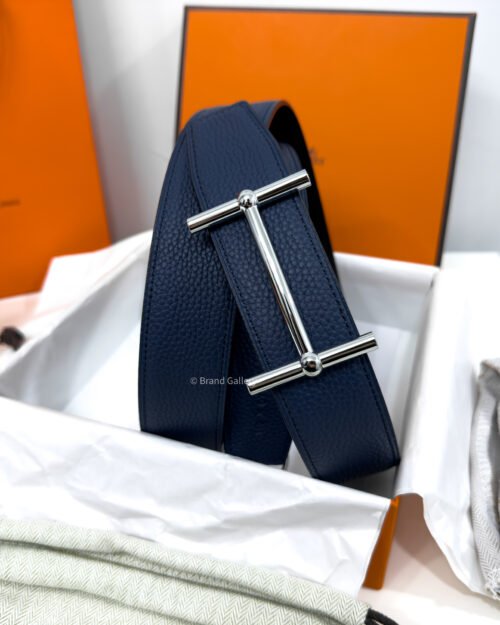 Hermes H Buckle Blue/Black Reversible Belt