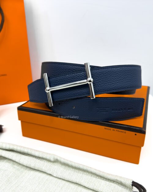 Hermes H Buckle Blue/Black Reversible Belt