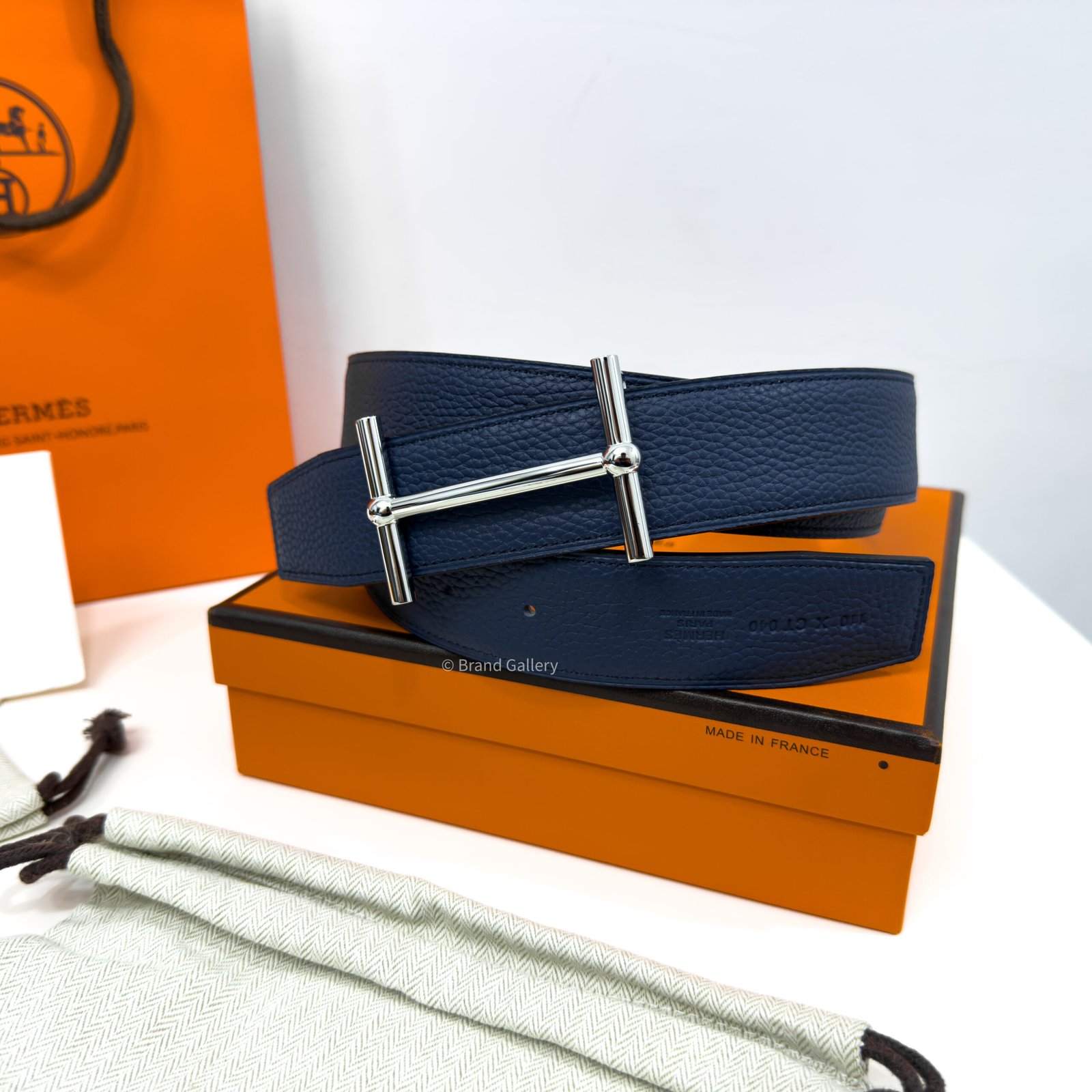 Hermes H Buckle Blue/Black Reversible Belt