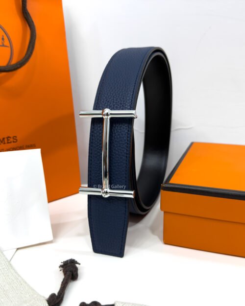 Hermes H Buckle Blue/Black Reversible Belt