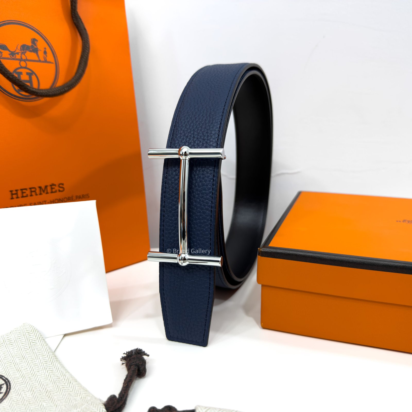 Hermes H Buckle Blue/Black Reversible Belt