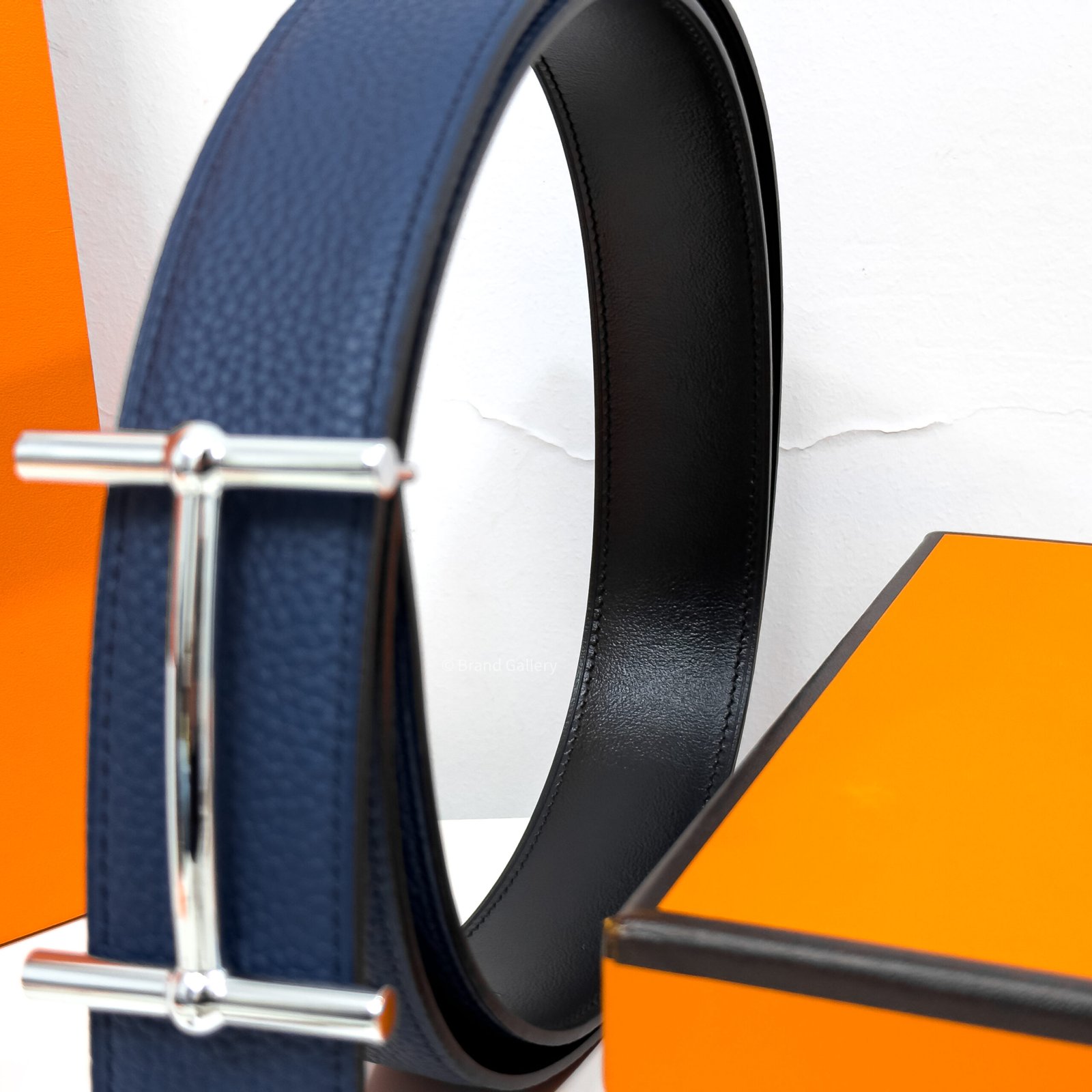 Hermes H Buckle Blue/Black Reversible Belt