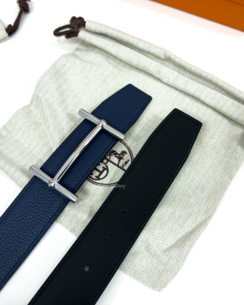 Hermes H Buckle Blue/Black Reversible Belt