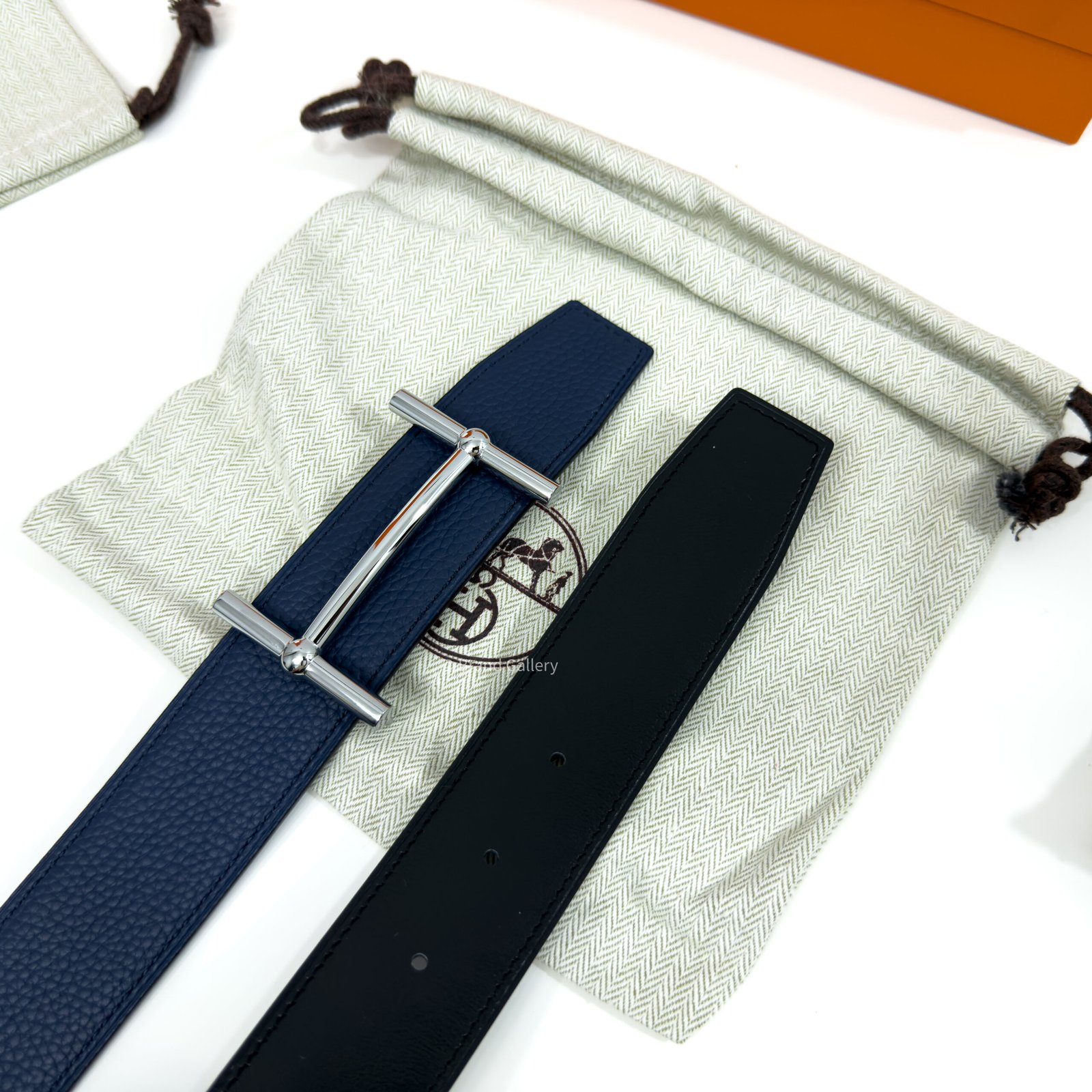 Hermes H Buckle Blue/Black Reversible Belt
