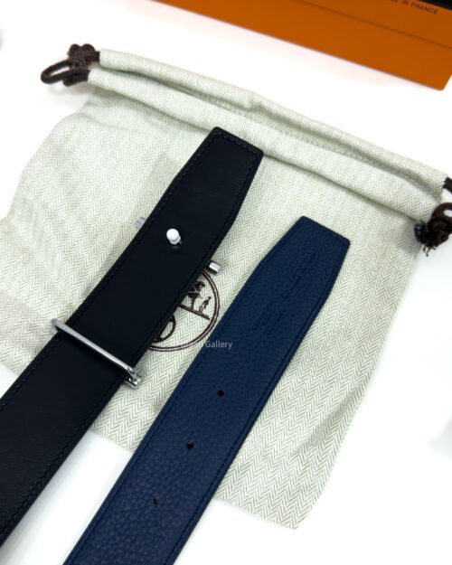 Hermes H Buckle Blue/Black Reversible Belt