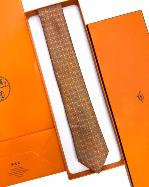 Hermes Orange Maillons Parade Soft Silk Tie